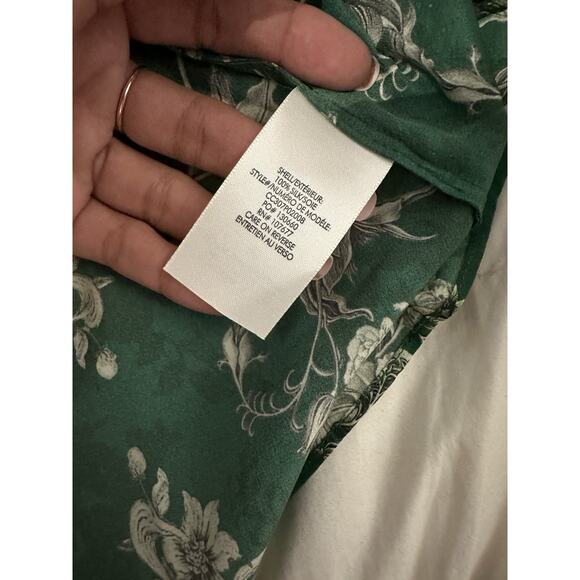 ALICE + OLIVIA ELOISE BUTTON-UP SILK BLOUSE CENTRAL PARK GREEN MULTI SIZE XS - Picture 4 of 9